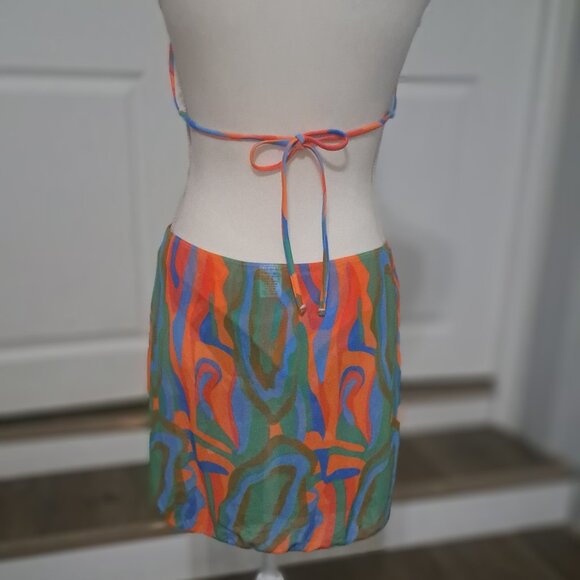 Three Piece Multicolor Triangle Halter Bikini with Mesh Skirt XL Unbranded - Picture 5 of 13